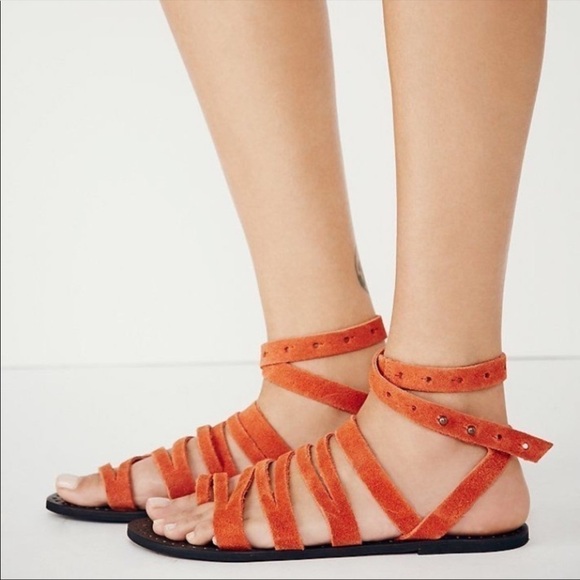 Free‎ People Sunever Suede Gladiator Sandal in Red Size 10 - Picture 1 of 10
